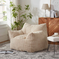 Oversized  Faux Fur Upholstered Foam Filled Bean Bag Chair with Armrests for Adults by Trule