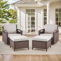 Arundel Outdoor Wicker Rattan Rocking Swivel Chair With Ottomans (Set Of 2)