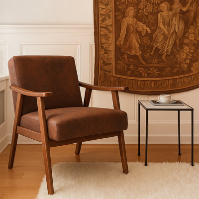 Mid-Century Modern Accent Chair With Solid Wood Frame & Padded Support by George Oliver