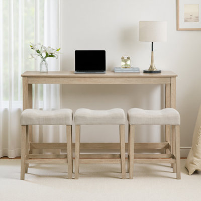 4 Piece Bar Table Set With Power Outlet,Bar Table Set With Chairs,Sofa Bar Table With Stools,Behind Couch Table With 3 Padded Stools For Living Room,D by Gracie Oaks