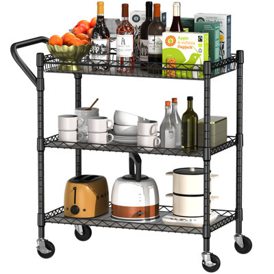 3 Tier Heavy Duty Rolling Utility Cart, 18" D x 30" W x 36.6" H Rolling Carts with Wheels by Rebrilliant