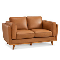 Napa Leather Couch, Leather Loveseat Sofa for Living Room, Leather Office Couch, Solid Wood Accent by George Oliver