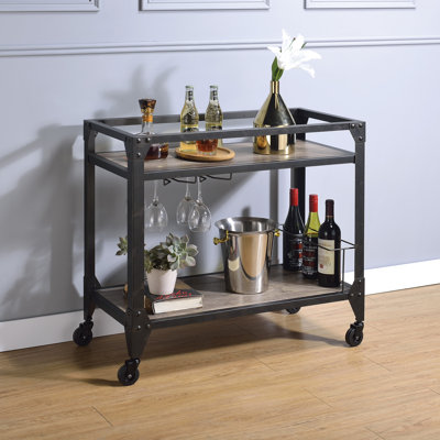 Rustic Oak and Charcoal 2-shelf Serving Cart by 17 Stories