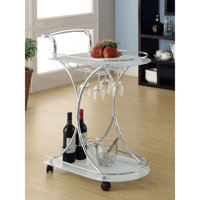 Allen Chrome 2-Tier Glass Shelf Metal Bar Cart by Wrought Studio