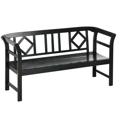 Wooden Patio Bench, Outdoor Garden Bench With Backrest And Armrests, 3 Person Porch Bench by Dovecove