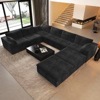 U-Shaped Modular Corner Sectional 8-Piece Plush Corduroy Sofa,157.5"W Cloud Couch with 2 Ottoman,No Assembly Required Boneless Couch
