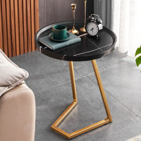 Wood Side Table, End Table With Gold Metal Frame, Round Accent Bedside Table For Living Room Bedroom Small Spaces, Sofa Table Couch Table Coffee Table by Mercer41