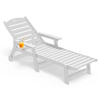 HDPE Outdoor Chaise Lounge Chair – 5-Position Adjustable Recliner with Wheels & Cup Holder, All-Weather Patio Lounger for Poolside, Garden, Beach by Winston Porter