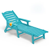HDPE Outdoor Chaise Lounge Chair – 5-Position Adjustable Recliner with Wheels & Cup Holder, All-Weather Patio Lounger for Poolside, Garden, Beach by Winston Porter