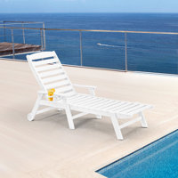 SeeHill HDPE Patio Chaise Lounge Chair, Adjustable Outdoor Lounger, 5 Positions Poly Lounge Chair with Wheels & Cup Holder, HDPE Outdoor Patio Lounge by Winston Porter