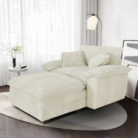 Corduroy Chaise Lounge Chair Indoor with Ottoman,Upholstered Armchair with 3 Pillows,Comfy Single Sofa Couch Lounge Reading Chairs with Wide Arms,Mode by Mercer41