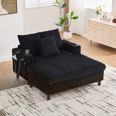 Chaise Lounge Chair With Throw Pillows And Armrests,corduroy Chaise Sofa With Wood Frame Lounge Sofa For Living Room, Movie Room, Bedroom by Ivy Bronx