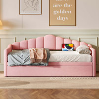 Upholstered Twin Size Daybed With Adjustable Height Pop Up Trundle Twin Bed And USB & Type-C Charging Port