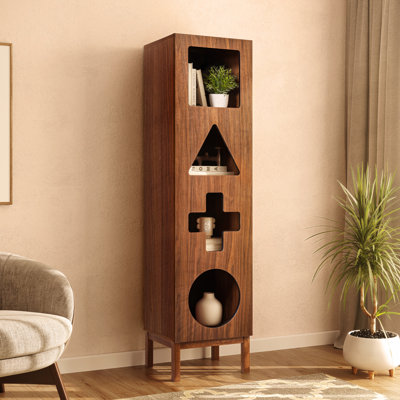 18’’ Showcase Display Cabinet with Geometric Cut-Out Doors - Modern Curio Cabinet for Dining Room, Living Room, Entryway. Trophy Case, Collectible Dis by Hokku Designs