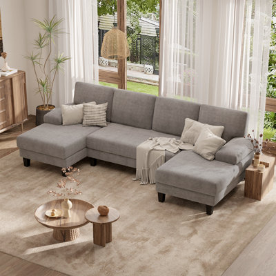110" U-Shape Sectional Sofa With Armrests, Wood-Seat, Metal Frame & Corduroy Upholstery, Modern Comfy Design For Living Room Or Family Lounge by Ebern Designs