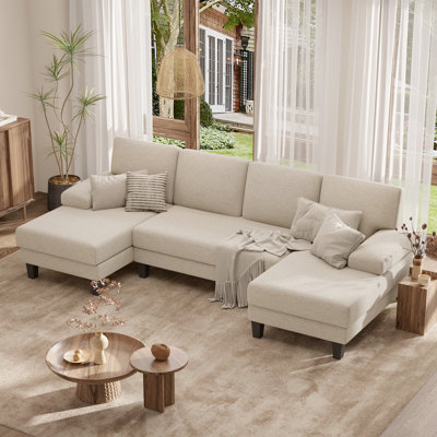 110" U-Shape Sectional Sofa With Armrests, Wood-Seat, Metal Frame & Upholstery, Modern Comfy Design For Living Room Or Family Lounge by Ebern Designs