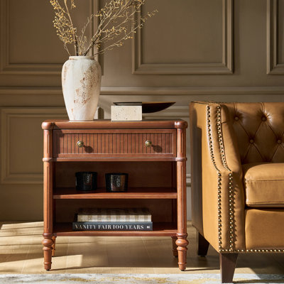 Kaybri Transitional 26"W Fluted 1-Drawer Solid End Table with Built-In Charging Station by Canora Grey