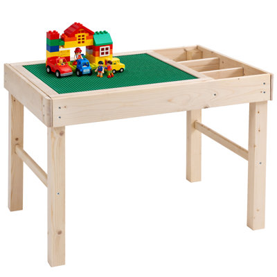 Play Table with Storages, 4 Compartment Double sided Available Activity Table, Stackable Baseplate Grid Compatible with Lego, Fun Learning Toy for Age