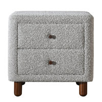 Grey Boucle 2-Drawer Upholstered Nightstand, Plush Boucle Upholstery And Wooden Legs, Nightstand by George Oliver