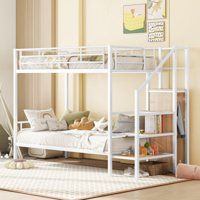 Metal Bunk Bed with Lateral Storage Ladder, Built-in Wardrobe, Space-Saving Bedroom Furniture by 17 Stories