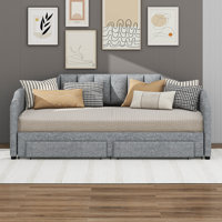 Twin XL Daybed With Storage Drawers & Trundle, Upholstered Extendable Daybed With LED Lights by Latitude Run