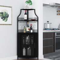 Corner Bar Cabinet with Glass Holder, Industrial Wine Cabinet with Adjustble Shelf, 5-Tiers Liquor Cabinet Bar for Home, Small Space,Black