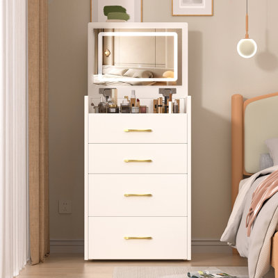 3 In 1 Vanity Desk With Open Top Mirror,Small Make Up Vanity Set With Visible Glass Desktop by Latitude Run
