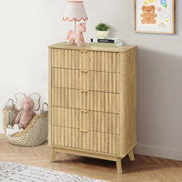 Fluted Fluted 5 Drawers Dresser for Bedroom, 47" Tall Modern Chest of Drawers, Wood Drawer Organizer for Clothes, Entryway, Hallway, Nursery or Living by George Oliver