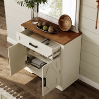 Glenford Rustic Kitchen Storage Set - 3-Cabinet Center (2 Sliding Barn Doors) With Two Tall Pantry Hutches (3 Shelves + Barn Door Cabinets), 73.3"H"