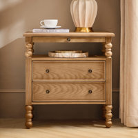 Aristidh Traditional 26"W 2-Drawer End Table with Charging Station and Pull-Out Shelf and Easy Assembly by Lark Manor