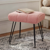 Teddy Fleece Upholstered Vanity Stool with Metal Legs by George Oliver