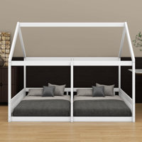 Wood Twin Size Double House Shaped Platform Beds, Side By Side 2 Shared Beds by Harper Orchard