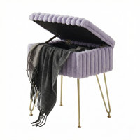 Faux Fur Uphosltered Vanity Stool with Storage and Metal Legs by Mercer41