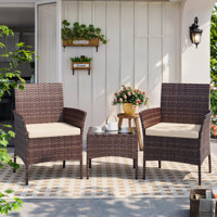 3-Piece Outdoor Wicker Patio Set with Cushions – Flexible Seating for Balcony, Porch, or Small Patio, Available in 6 Versatile Options