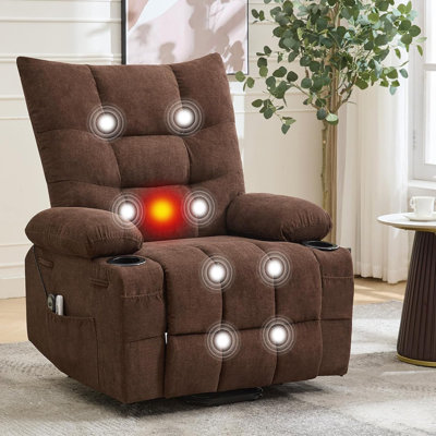 Power Lift Recliner Chair with Massage & Heat - 45° Stand Assist, Compact Swivel Rocker for Elderly, Cup Holders Included