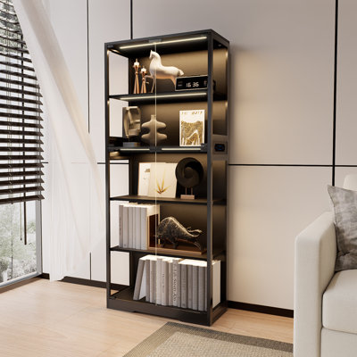 5 Tier Glass Display Cabinet, Curio Cabinet, Dining Cabinet, Bookcase With Adjustable LED Lights, Human Sensor by Wrought Studio