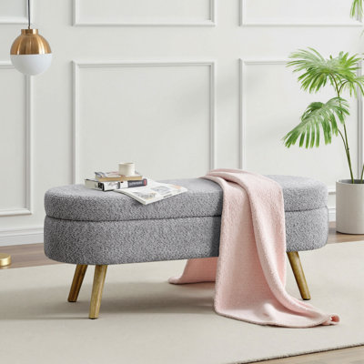 Storage Ottoman Bench For Bedroom End Of Bed, Sherpa Upholstered Shoe Seat Storage Beach For Entryway by George Oliver