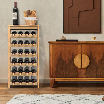 6 Tier Wine Rack Freestanding Floor, 24-Bottle Bamboo Wine Storage Shelf Display Rack With Table Top For Kitchen Bar Cellar by Mint Pantry