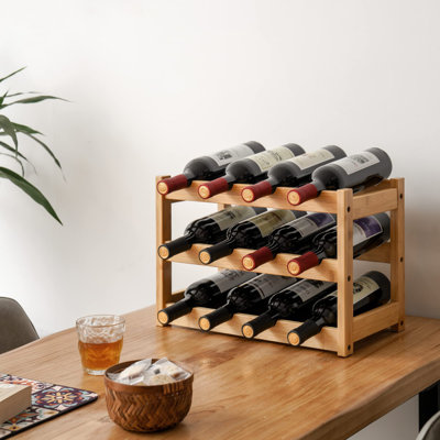 Bamboo Wine Rack, Sturdy And Durable Wine Storage Cabinet Shelf, Wine Racks Countertop For Pantry,Kitchen,3-Tier 12 Bottles Wine Rack Natural by Mint Pantry