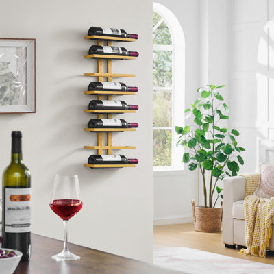 8 Tier Wall Mount Wine Rack, Wall Racks For Wine Bottles Display And Storage, Hanging Bottle Organizer For Living Room, Dining Room, Wine Cellar, Bar, by Everly Quinn