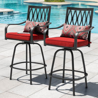 Patio 2-piece Swivel Bar Stools With Red Cushions, Black by Lark Manor