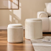 Round Set Of 2 Ottoman With Storage-Upholstered Velvet Vanity Stool For Makeup Multifunctional Ottomans Coffee Table Padded Seat Foot Rest For Living
