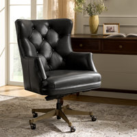 Heeg Transitional Genuine Leather Wingback Design 360° Swivel Tilting Lock Office Chair with Tufted Backrest by Red Barrel Studio