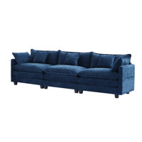Modern Comfy 3-Seater Modular Sofa Couch - Chenille Modern Upholstered 4 Seater Corduroy Fabric Sofa With Arm And Throw Pillows by Latitude Run