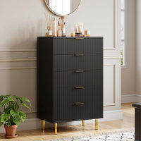 Modern 5 Drawer Dresser With Gold Handle And Large Drawer by Mercer41