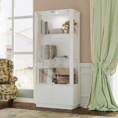 70.8" H Double-Layer Glass Display Cabinet With Lights by Ebern Designs