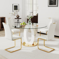 High Gloss Round Dining Table Set for 4-6 by Mercer41