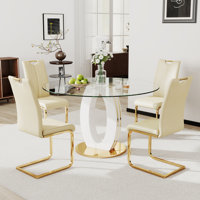 High Gloss Round Dining Table Set for 4-6 by Mercer41