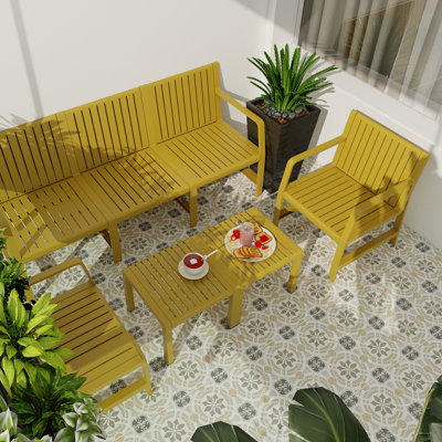 5-Piece Indoor/Outdoor Furniture Set - 3-Seater Sofa ,2 Chairs & 2 Coffee Tables Waterproof PP - Easy Assembly Patio Conversation Set by Corrigan Studio