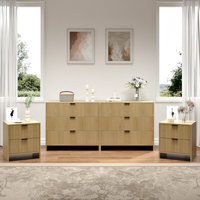 Fluted Dresser And Nightstand Sets, 4 Piece Bedroom Set, Modern Dresser & Chest Of Drawers With 6 Drawers, Set Of 2 Nightstands End Table, Natural Oak by Latitude Run